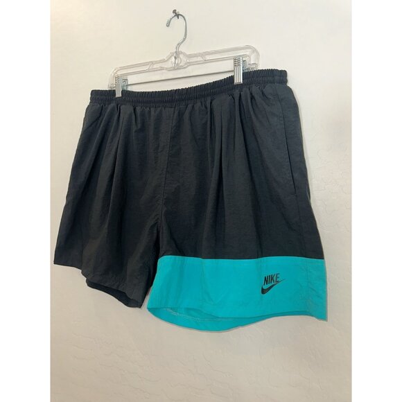 RARE VTG 90s‎ Nike Spellout Swoosh Nylon Black Teal  Swim Trunks Shorts XL - Picture 6 of 9